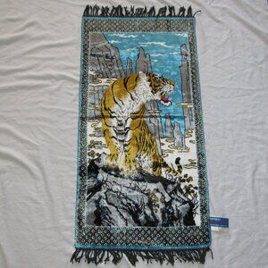 Vintage Swan Velveteen Tapestry Wall Decor Crushed Velvet TIGER w/ Fringe